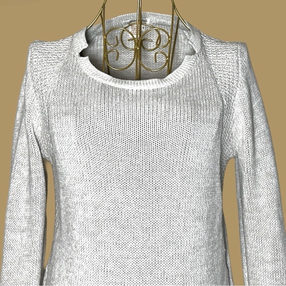 Carbon2Cobalt Tan Gray Cotton Sweater w/ Collar Cutouts & Asymmetrical Hem, S - Picture 8 of 16
